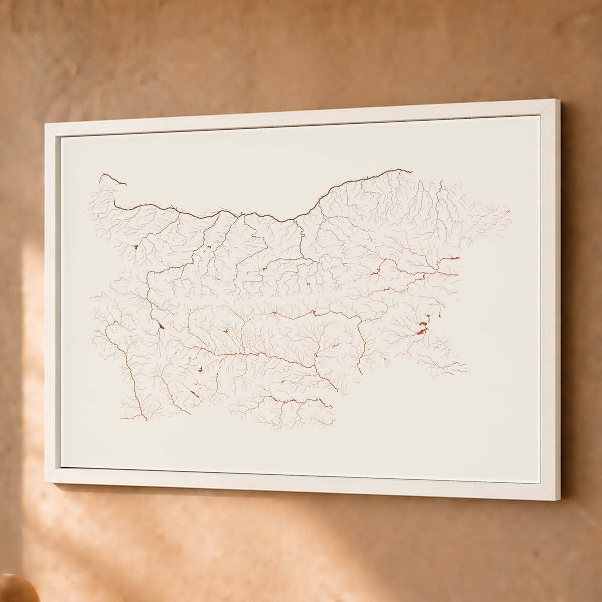 Beautiful Rivers — Bulgária — Terracota e areia, Fine art emoldurado · 45 × 60 cm, Branco · Sem margem