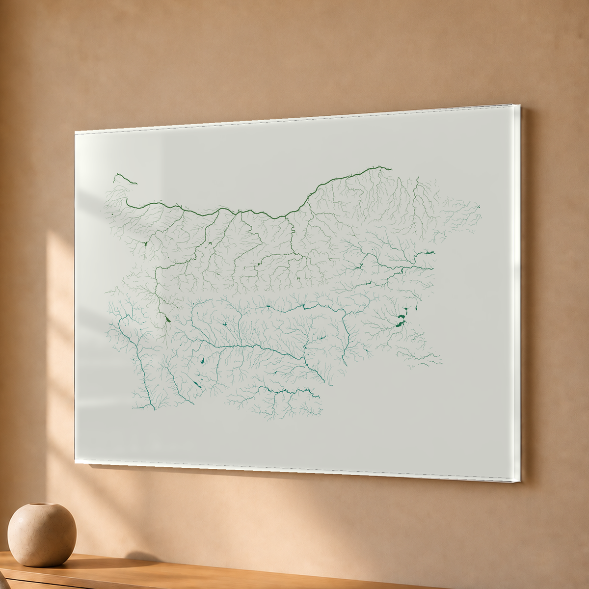 Beautiful Rivers — Bulgária — Verde jade e porcelana, Acrílico · 30 × 40 cm, Sem margem