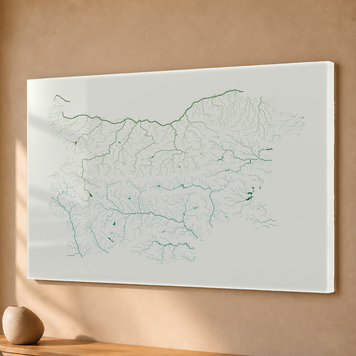 Beautiful Rivers — Bulgária — Verde jade e porcelana, Acrílico · 40 × 60 cm, Sem margem
