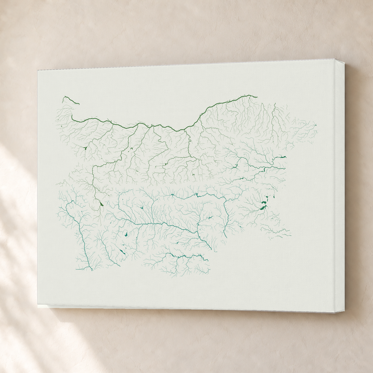 Beautiful Rivers — Bulgária — Verde jade e porcelana, Canvas · 30 × 40 cm, Sem margem
