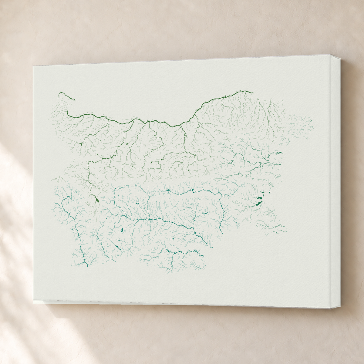 Beautiful Rivers — Bulgária — Verde jade e porcelana, Canvas · 45 × 60 cm, Sem margem