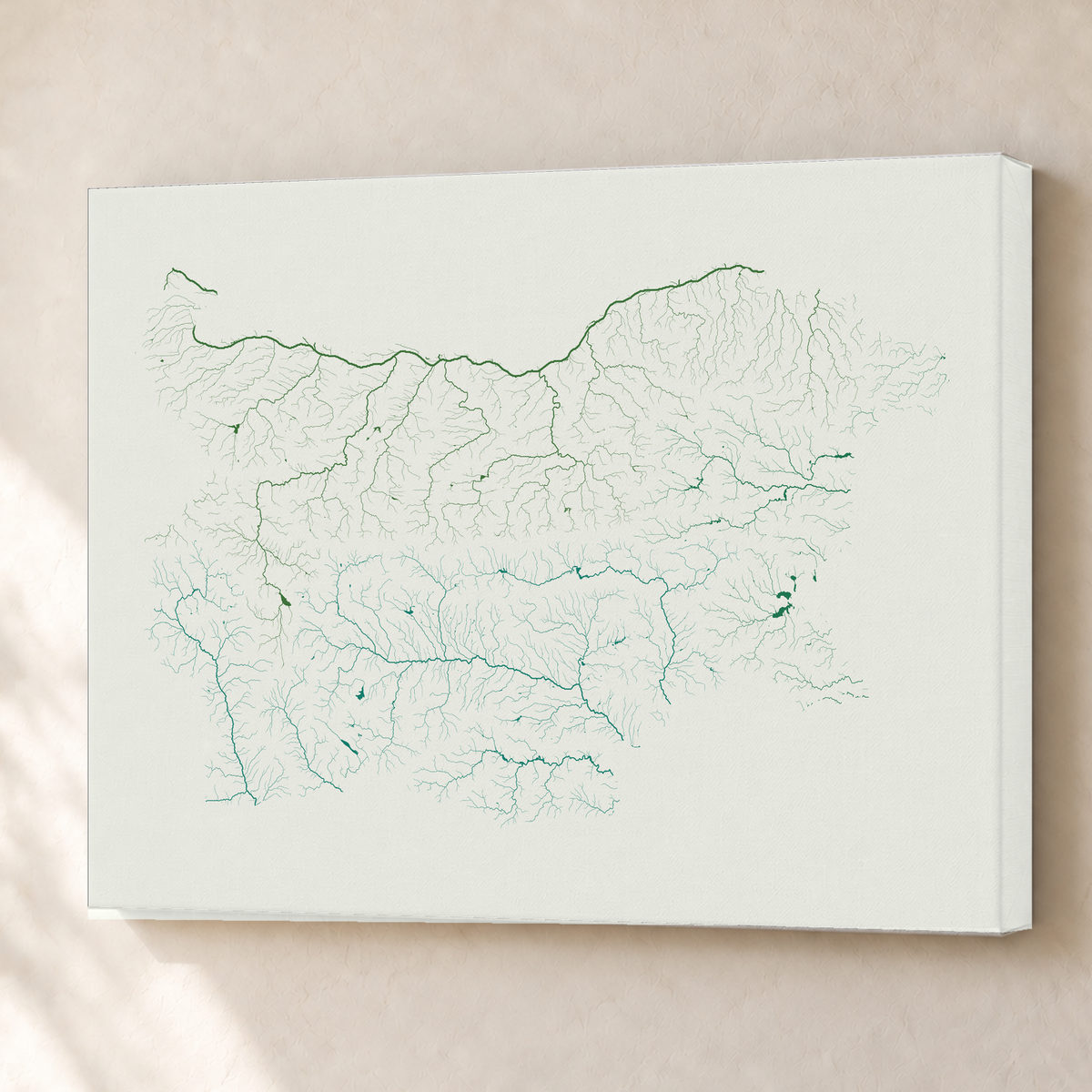 Beautiful Rivers — Bulgária — Verde jade e porcelana, Canvas · 60 × 80 cm, Sem margem