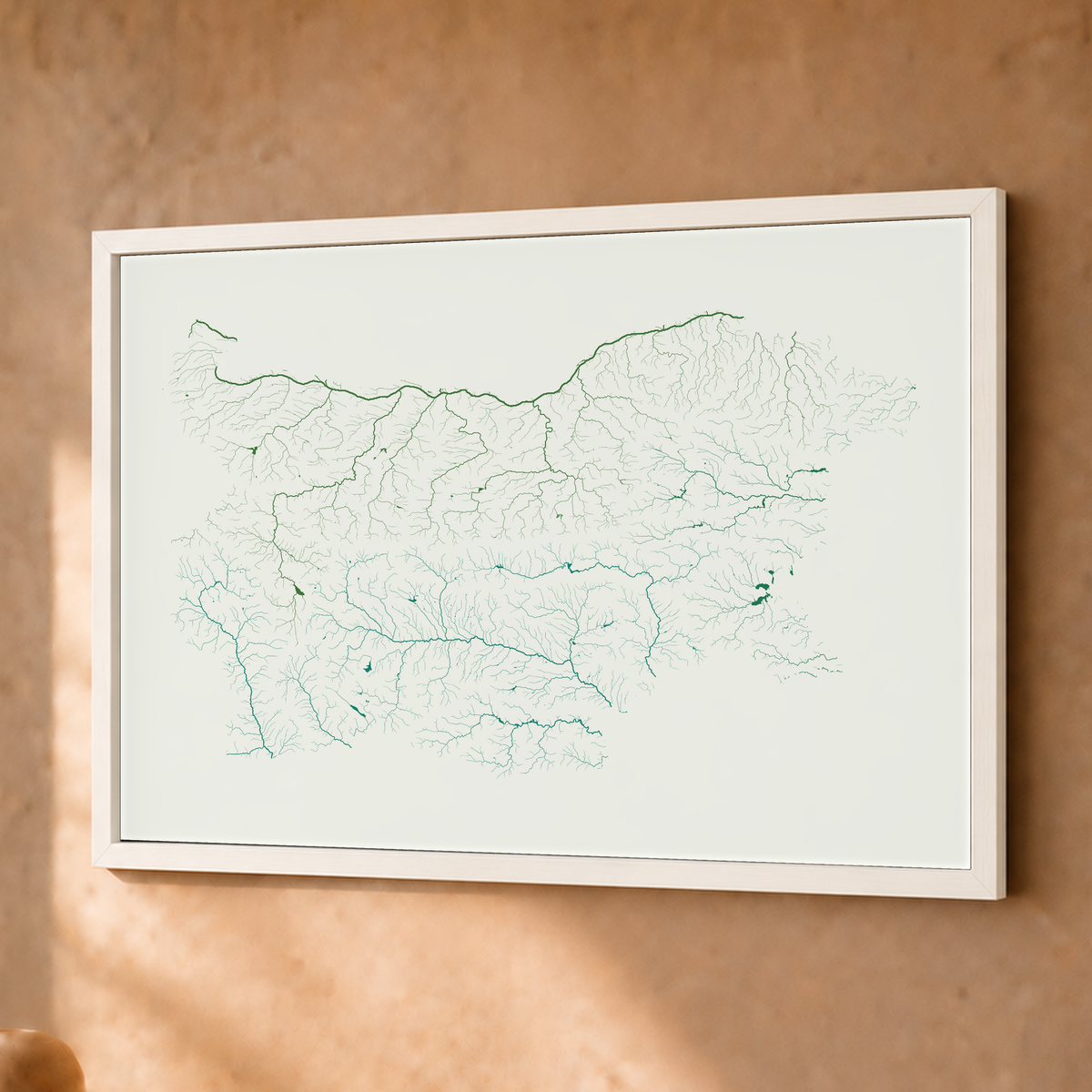Beautiful Rivers — Bulgária — Verde jade e porcelana, Fine art emoldurado · 30 × 40 cm, Branco · Sem margem
