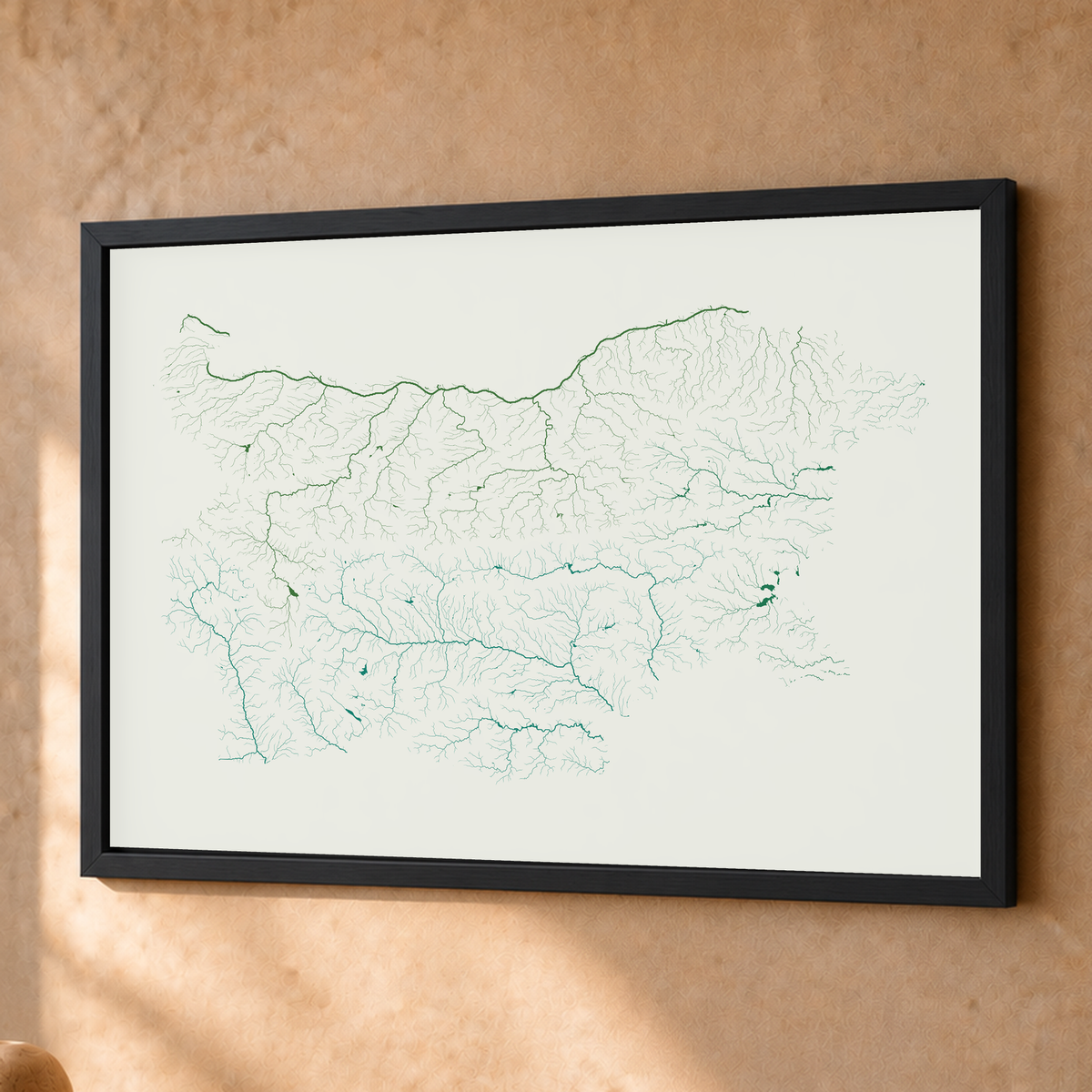 Beautiful Rivers — Bulgária — Verde jade e porcelana, Fine art emoldurado · 45 × 60 cm, Preto · Sem margem