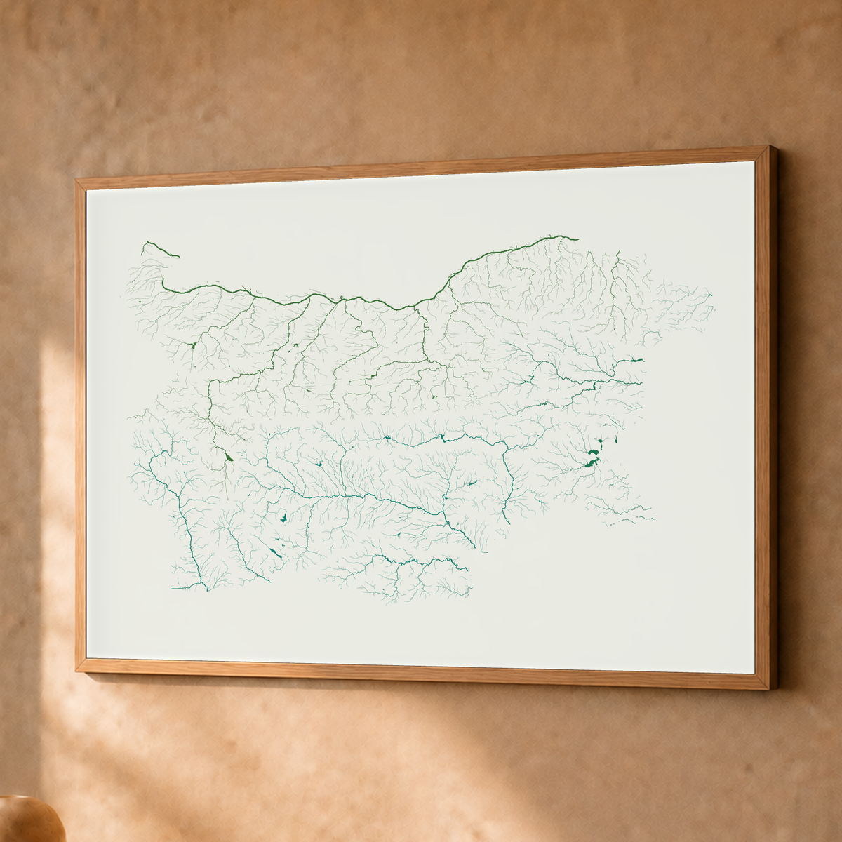Beautiful Rivers — Bulgária — Verde jade e porcelana, Fine art emoldurado · 45 × 60 cm, Natural · Sem margem
