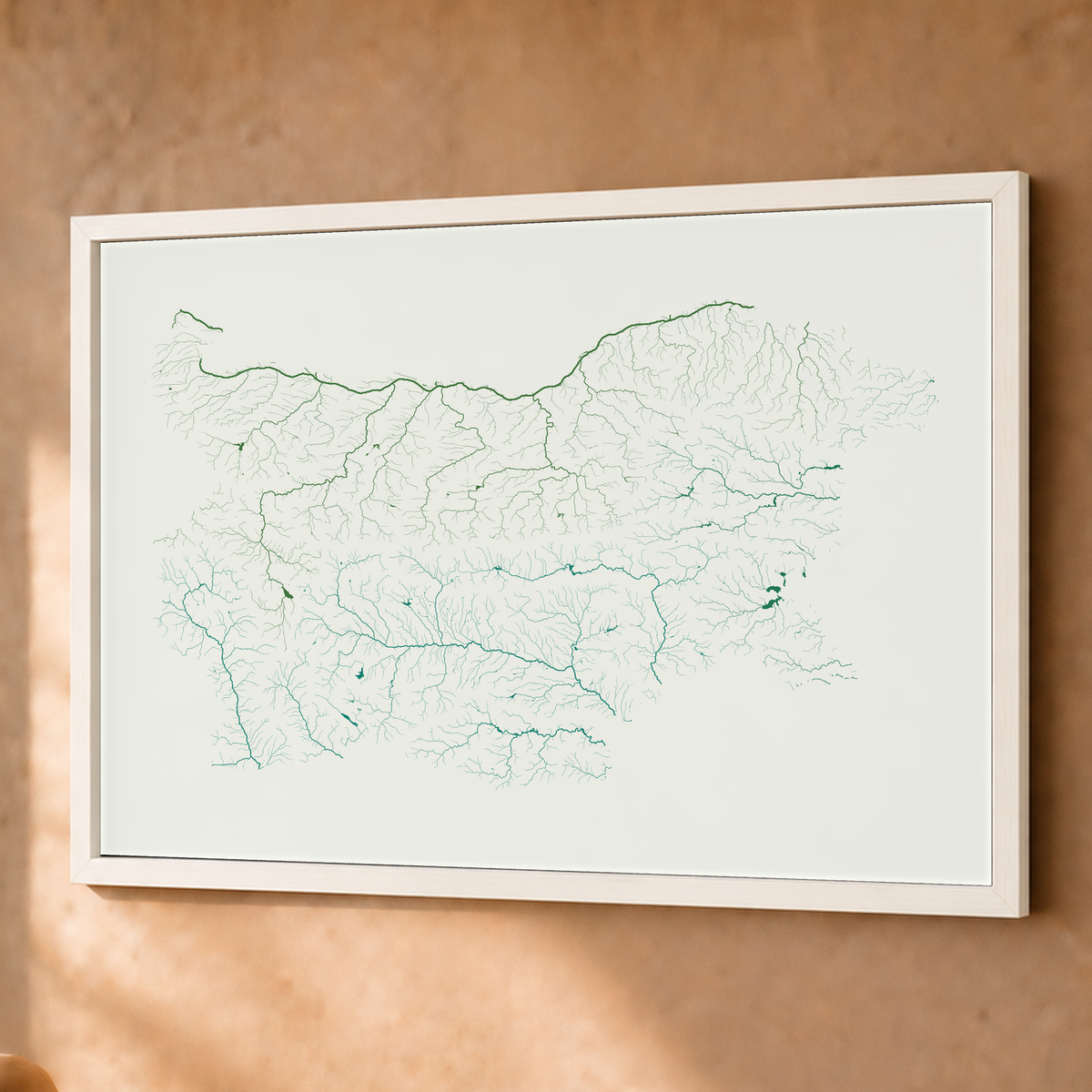 Beautiful Rivers — Bulgária — Verde jade e porcelana, Fine art emoldurado · 60 × 80 cm, Branco · Sem margem