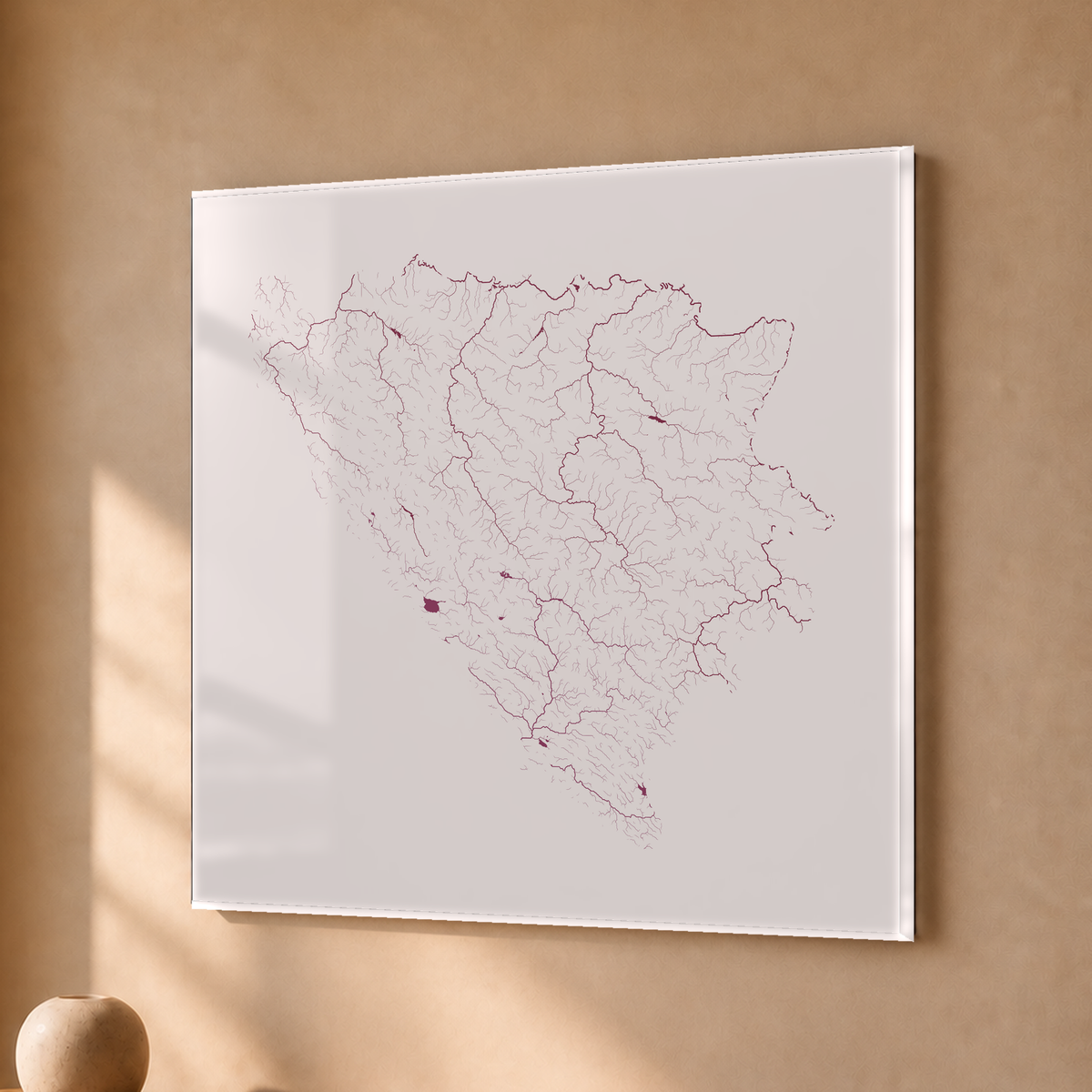 Beautiful Rivers — Bósnia e Herzegovina — Ameixa e rosé, Acrílico · 30 × 30 cm, Sem margem