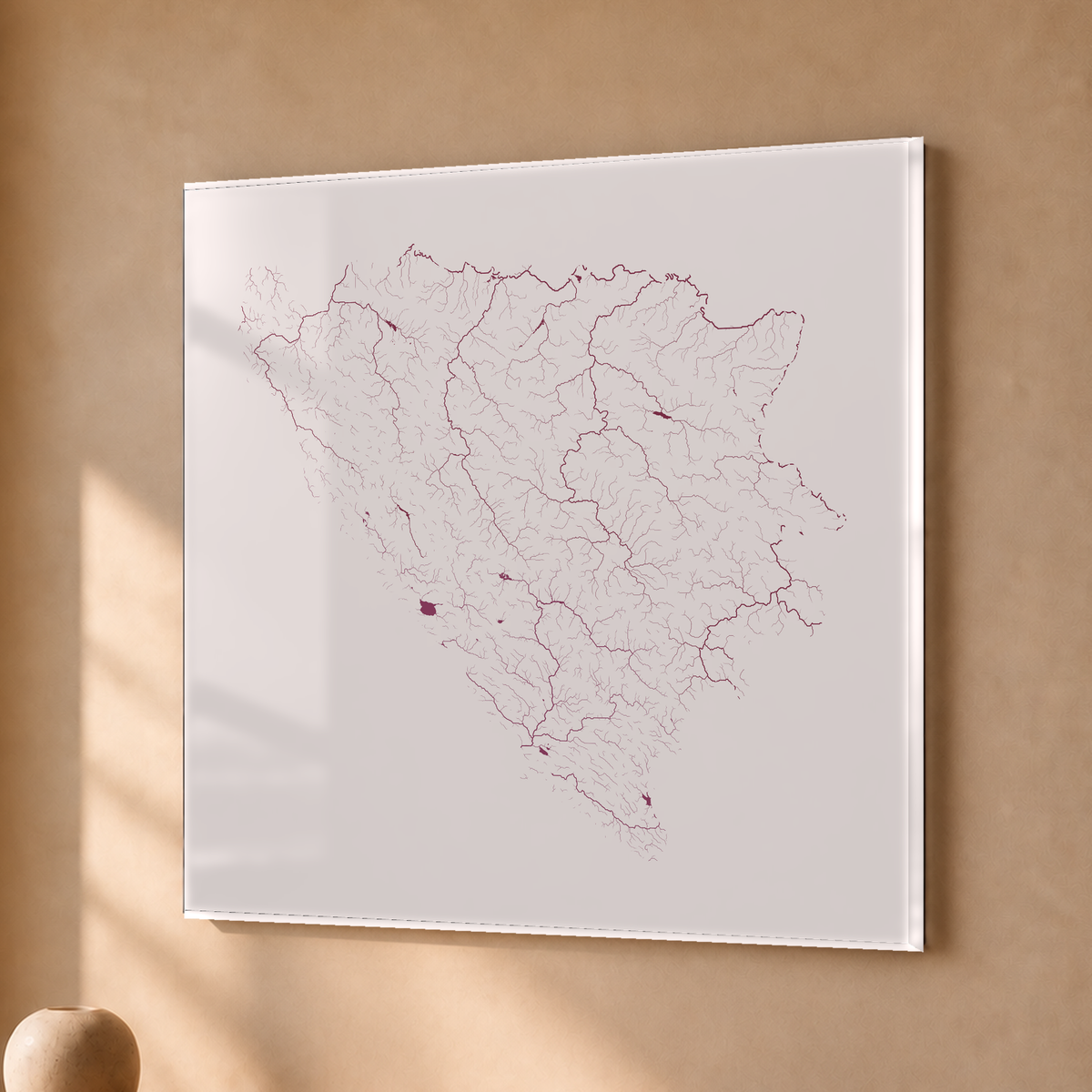 Beautiful Rivers — Bósnia e Herzegovina — Ameixa e rosé, Acrílico · 50 × 50 cm, Sem margem