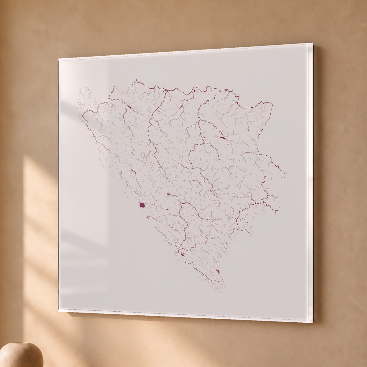 Beautiful Rivers — Bósnia e Herzegovina — Ameixa e rosé, Acrílico · 76 × 76 cm, Sem margem