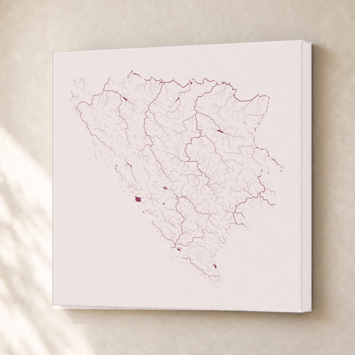Beautiful Rivers — Bósnia e Herzegovina — Ameixa e rosé, Canvas · 30 × 30 cm, Sem margem