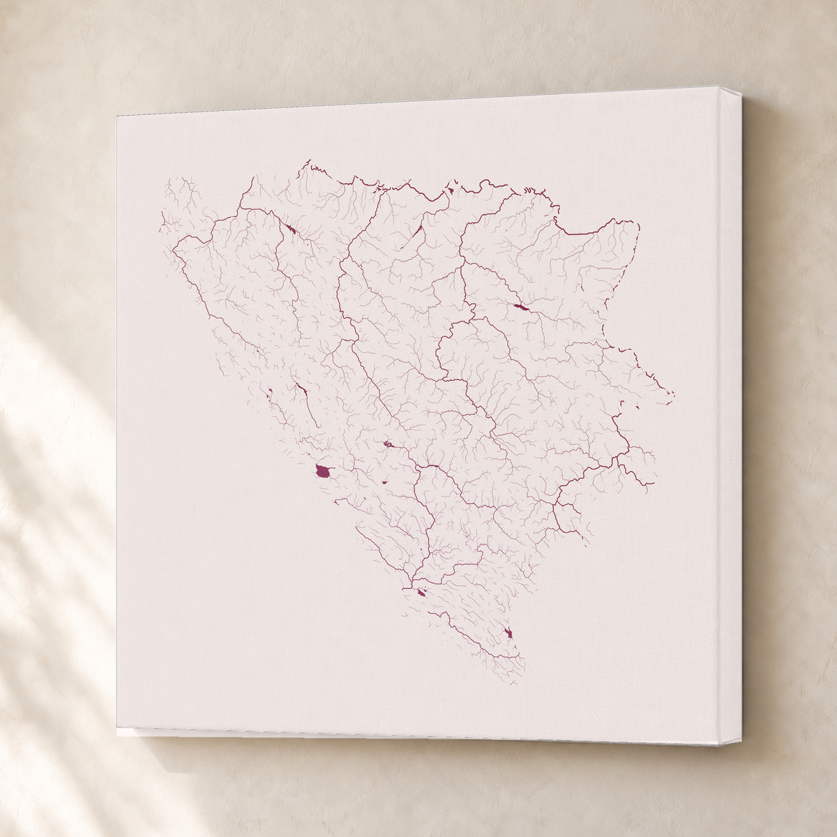 Beautiful Rivers — Bósnia e Herzegovina — Ameixa e rosé, Canvas · 50 × 50 cm, Sem margem