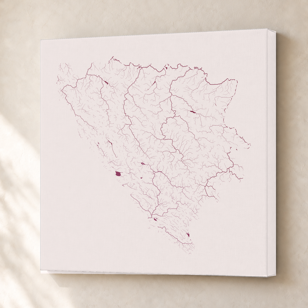 Beautiful Rivers — Bósnia e Herzegovina — Ameixa e rosé, Canvas · 76 × 76 cm, Sem margem