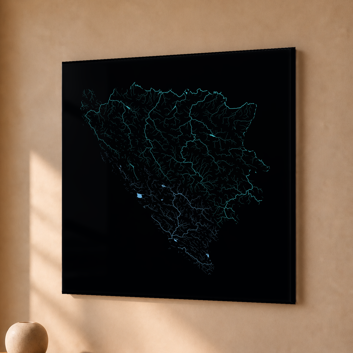 Beautiful Rivers — Bósnia e Herzegovina — Neon hidrográfico, Acrílico · 30 × 30 cm, Sem margem