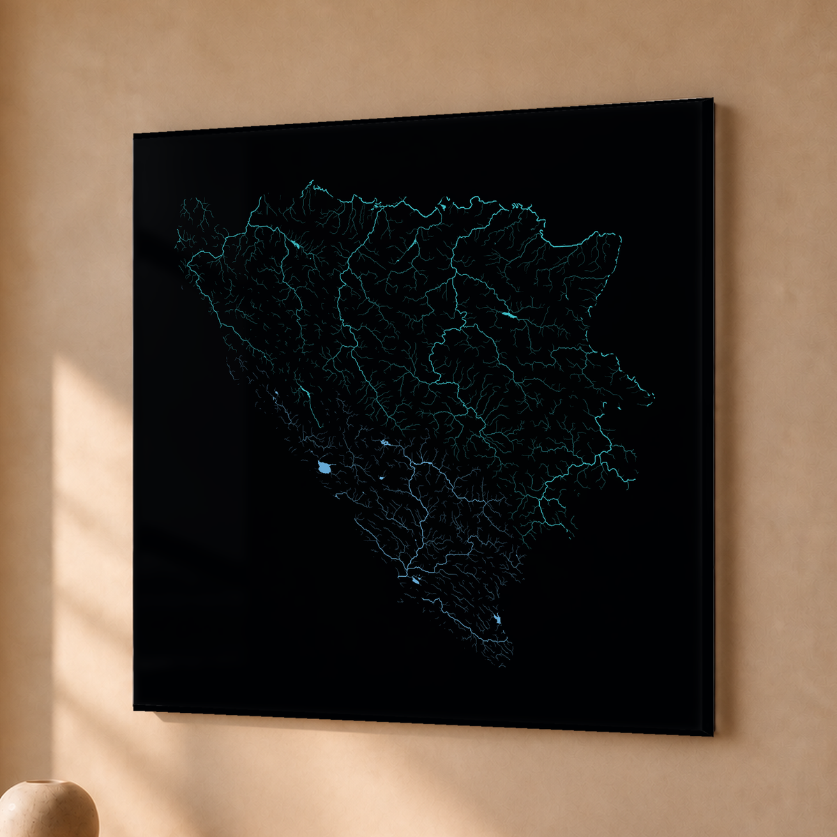 Beautiful Rivers — Bósnia e Herzegovina — Neon hidrográfico, Acrílico · 76 × 76 cm, Sem margem