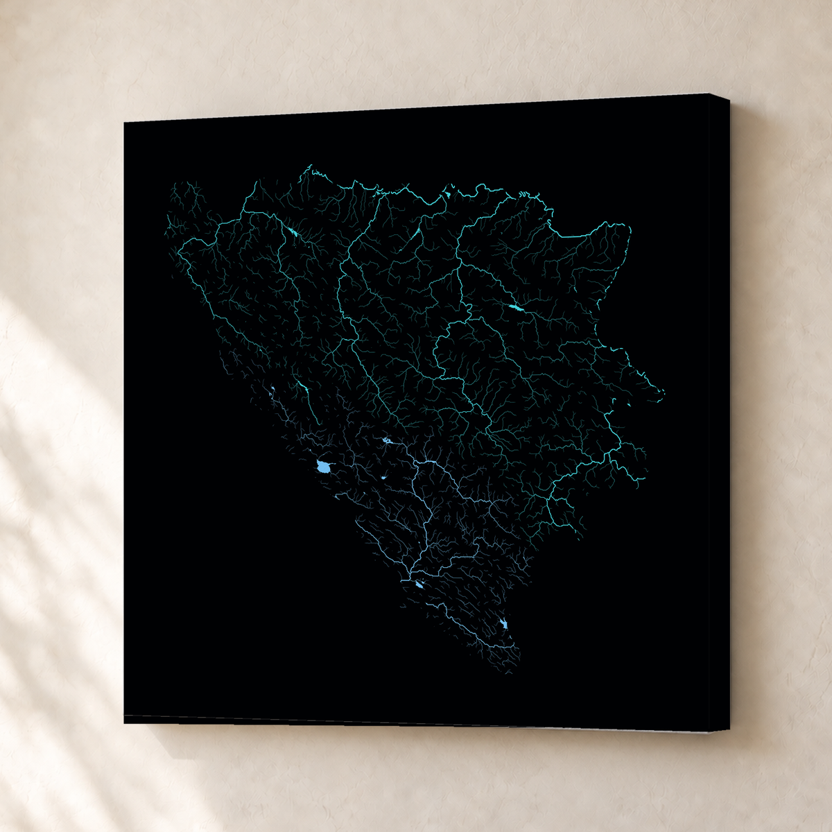 Beautiful Rivers — Bósnia e Herzegovina — Neon hidrográfico, Canvas · 30 × 30 cm, Sem margem