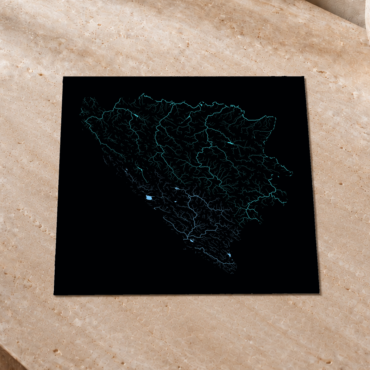 Beautiful Rivers — Bósnia e Herzegovina — Neon hidrográfico, Impressão fine art · 30 × 30 cm, Sem margem