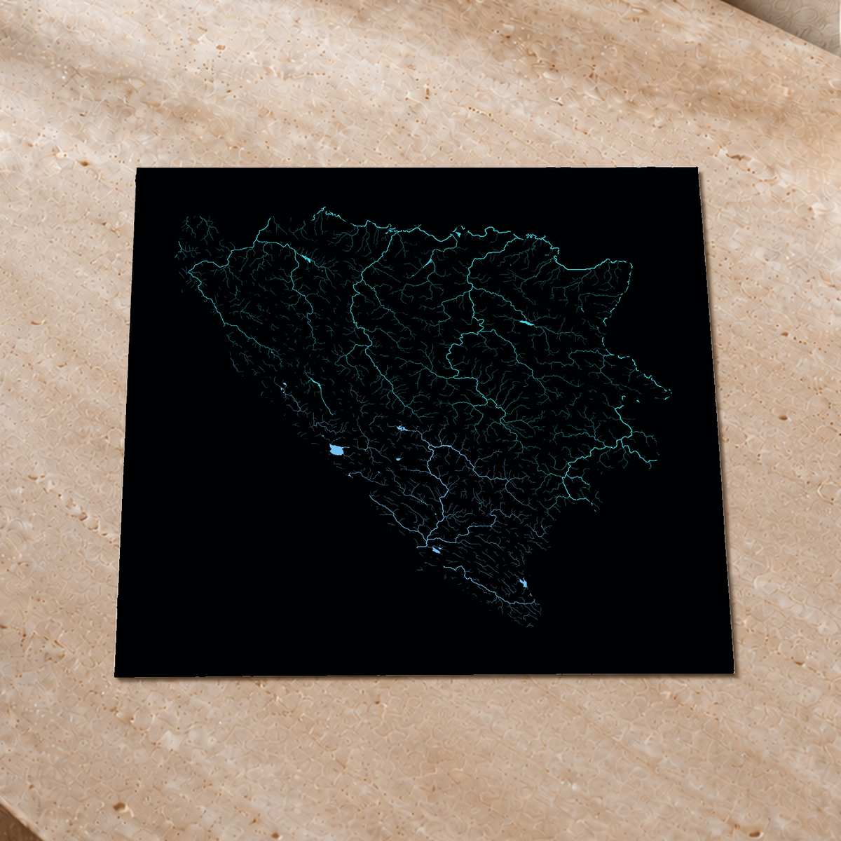 Beautiful Rivers — Bósnia e Herzegovina — Neon hidrográfico, Impressão fine art · 50 × 50 cm, Sem margem