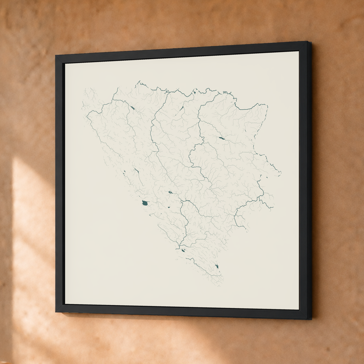 Beautiful Rivers — Bósnia e Herzegovina — Natural e luminosa, Fine art emoldurado · 30 × 30 cm, Preto · Sem margem