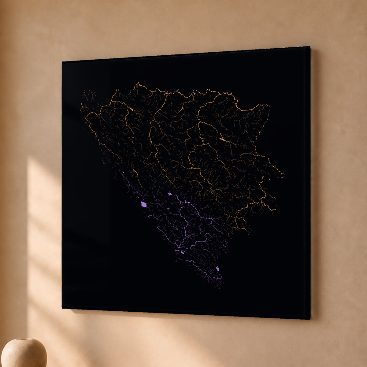 Beautiful Rivers — Bósnia e Herzegovina — Neon por território, Acrílico · 50 × 50 cm, Sem margem