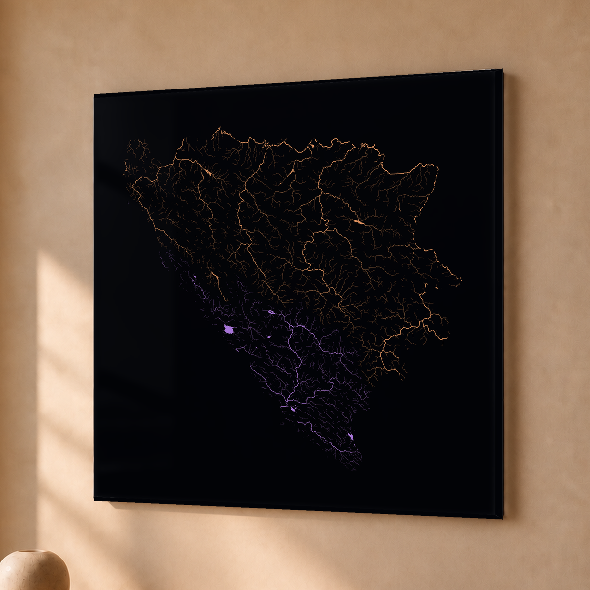 Beautiful Rivers — Bósnia e Herzegovina — Neon por território, Acrílico · 76 × 76 cm, Sem margem