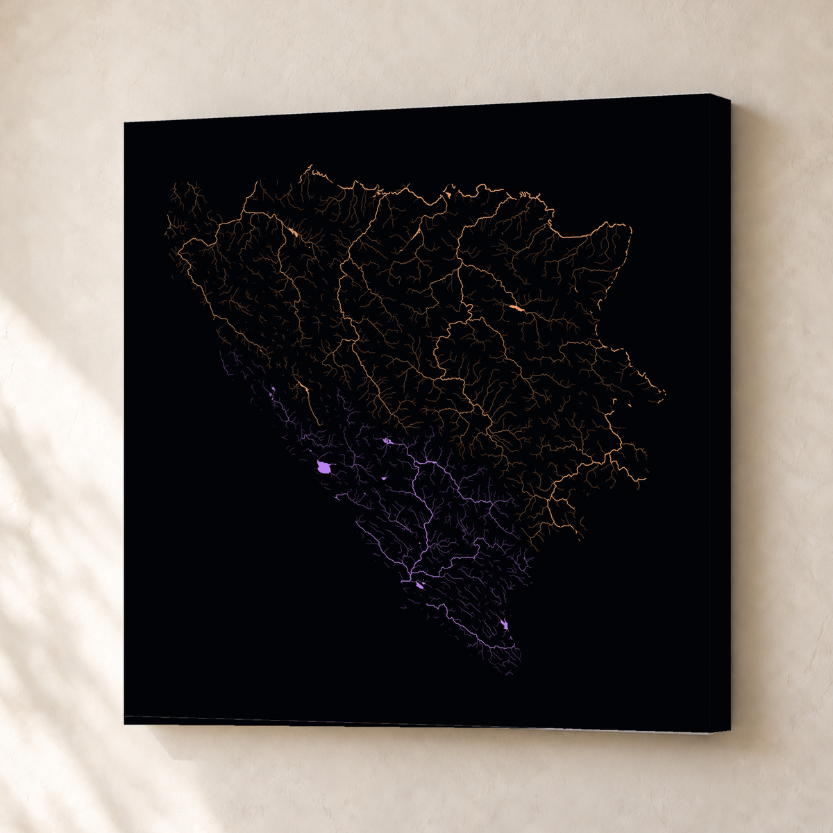 Beautiful Rivers — Bósnia e Herzegovina — Neon por território, Canvas · 30 × 30 cm, Sem margem