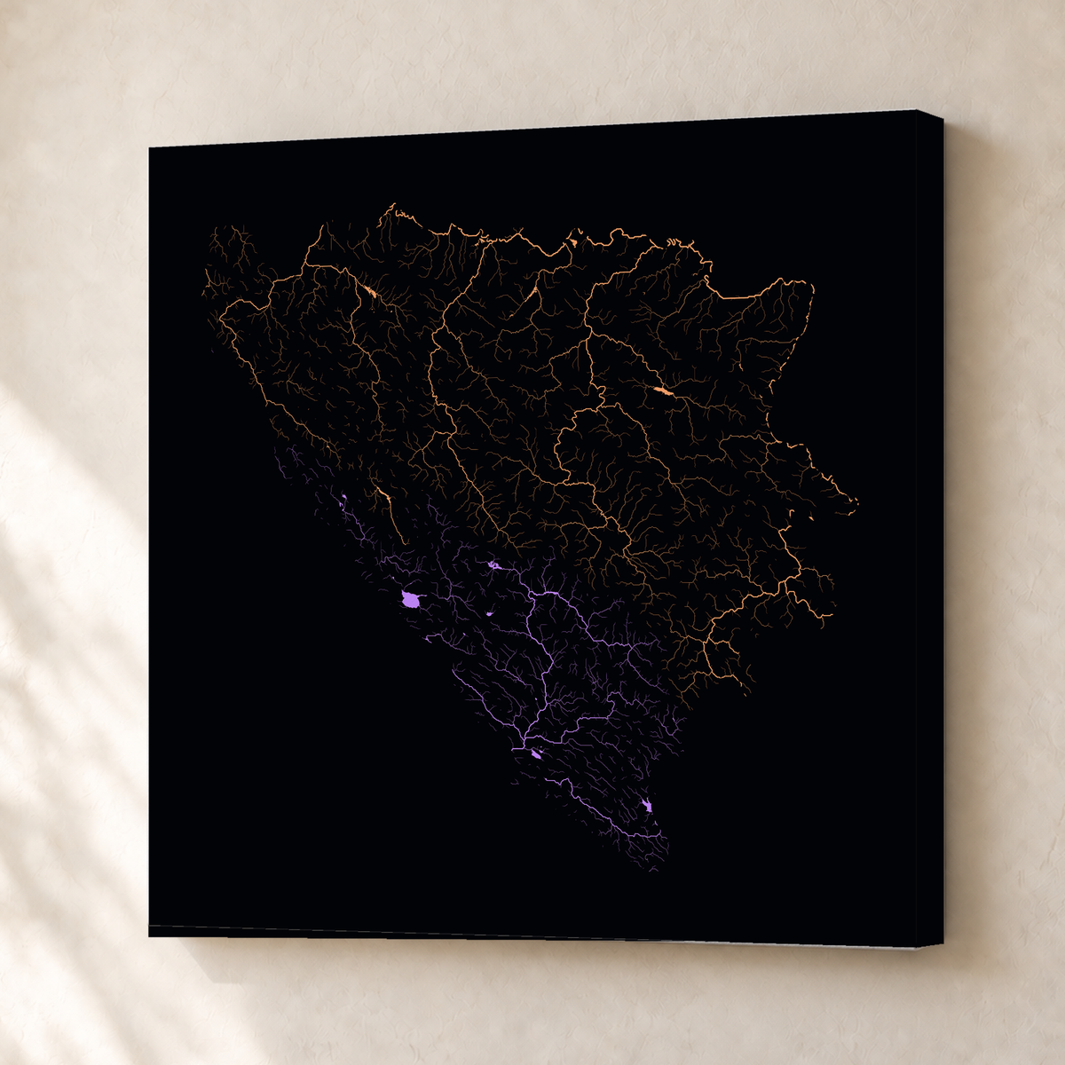 Beautiful Rivers — Bósnia e Herzegovina — Neon por território, Canvas · 50 × 50 cm, Sem margem