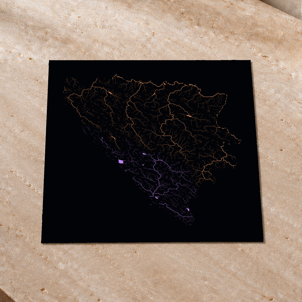 Beautiful Rivers — Bósnia e Herzegovina — Neon por território, Impressão fine art · 50 × 50 cm, Sem margem