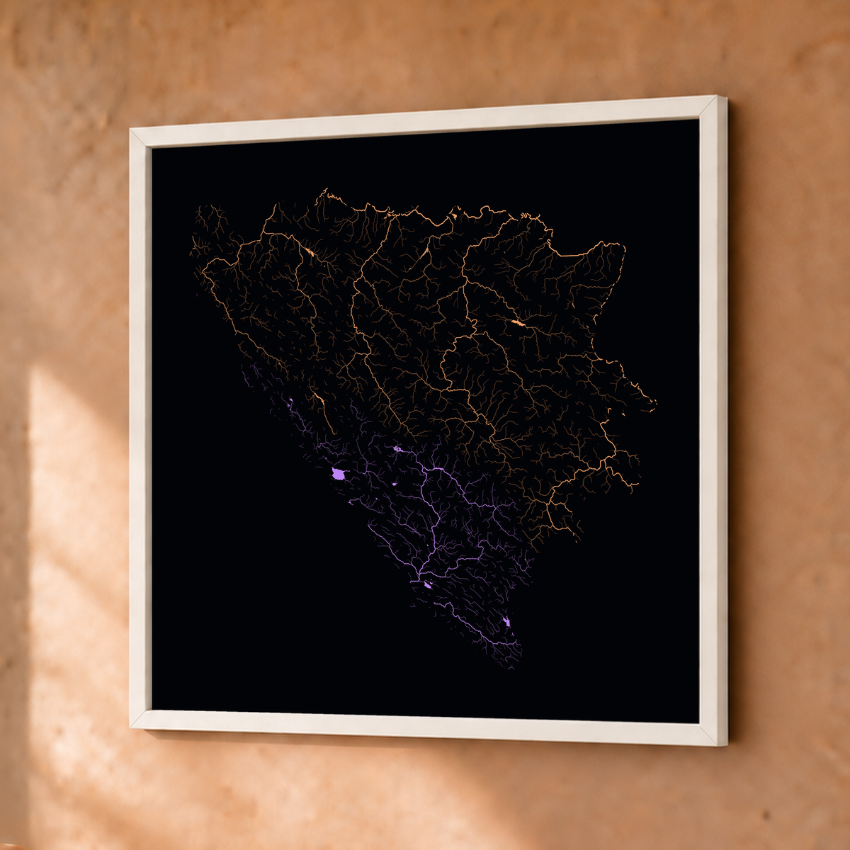 Beautiful Rivers — Bósnia e Herzegovina — Neon por território, Fine art emoldurado · 30 × 30 cm, Branco · Sem margem