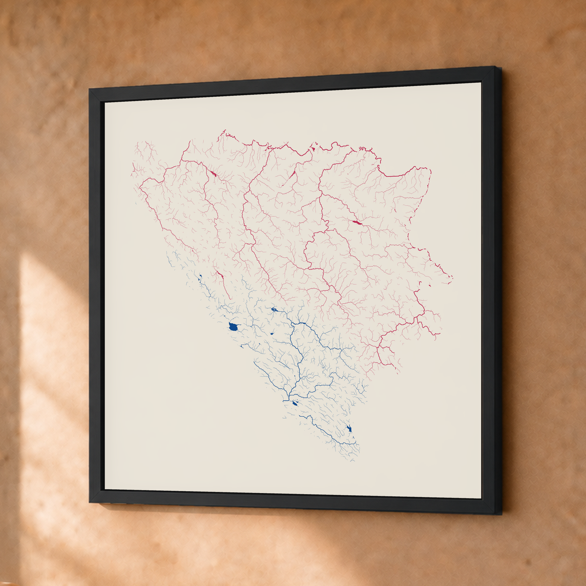 Beautiful Rivers — Bósnia e Herzegovina — Risografia, Fine art emoldurado · 30 × 30 cm, Preto · Sem margem