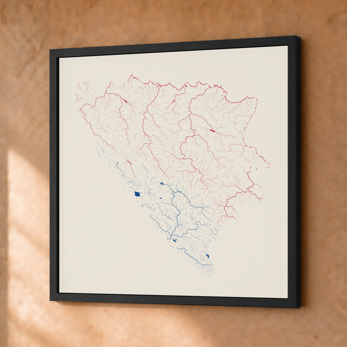 Beautiful Rivers — Bósnia e Herzegovina — Risografia, Fine art emoldurado · 50 × 50 cm, Preto · Sem margem