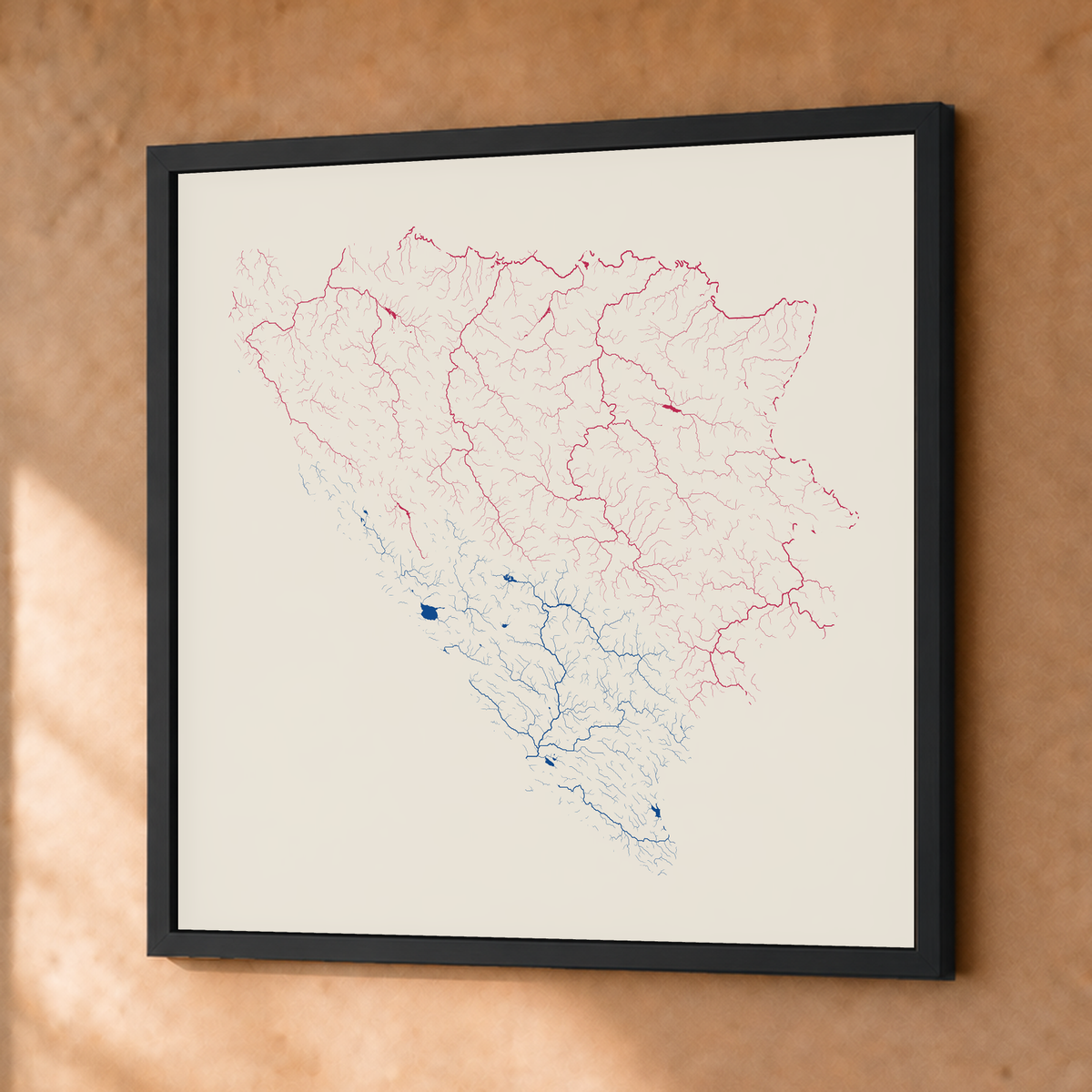 Beautiful Rivers — Bósnia e Herzegovina — Risografia, Fine art emoldurado · 76 × 76 cm, Preto · Sem margem