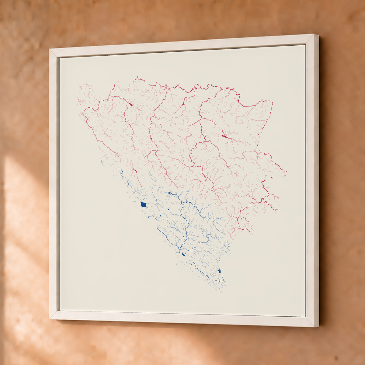 Beautiful Rivers — Bósnia e Herzegovina — Risografia, Fine art emoldurado · 76 × 76 cm, Branco · Sem margem