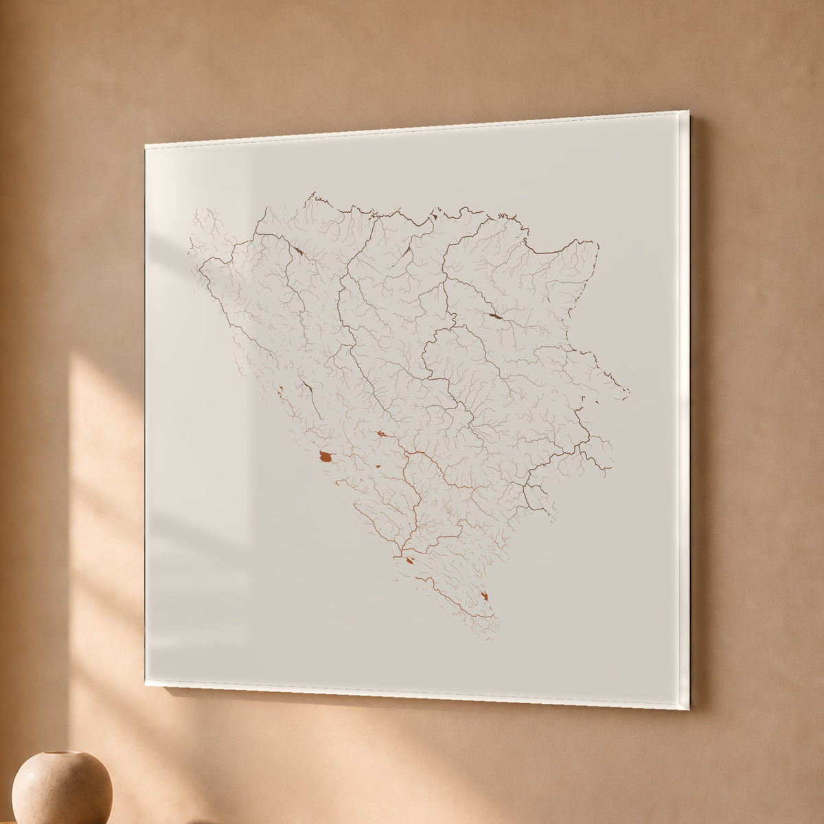 Beautiful Rivers — Bósnia e Herzegovina — Terracota e areia, Acrílico · 30 × 30 cm, Sem margem