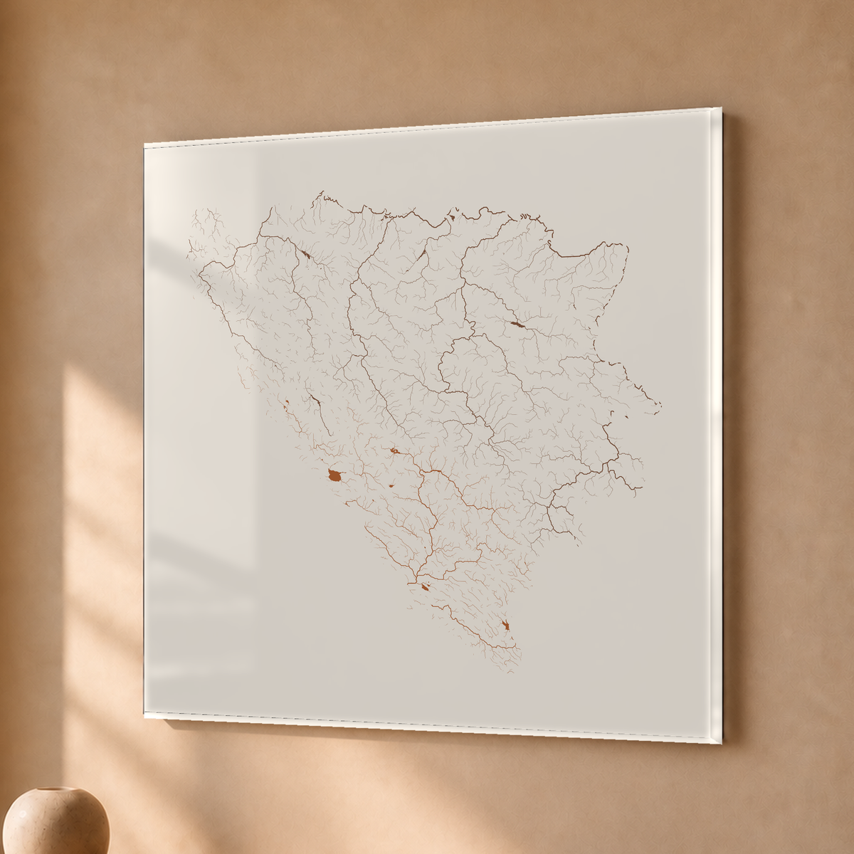 Beautiful Rivers — Bósnia e Herzegovina — Terracota e areia, Acrílico · 50 × 50 cm, Sem margem