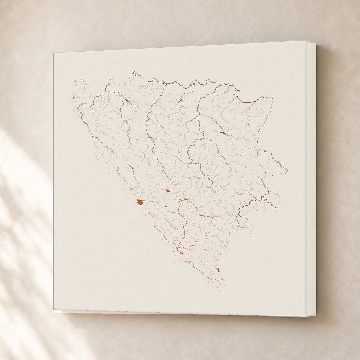 Beautiful Rivers — Bósnia e Herzegovina — Terracota e areia, Canvas · 30 × 30 cm, Sem margem