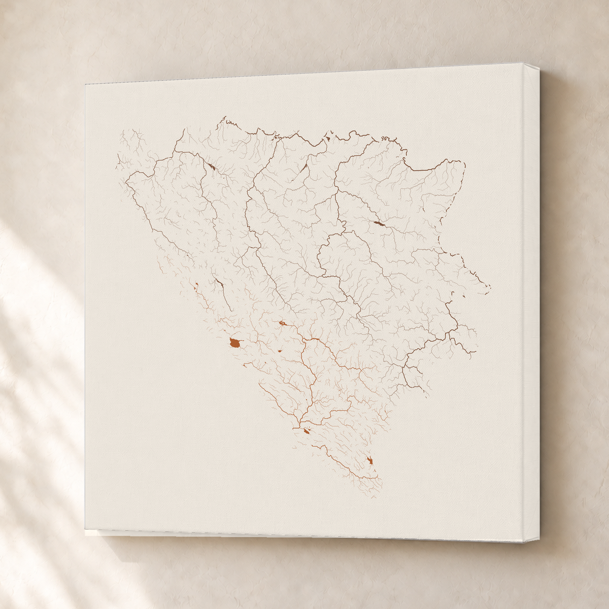 Beautiful Rivers — Bósnia e Herzegovina — Terracota e areia, Canvas · 50 × 50 cm, Sem margem