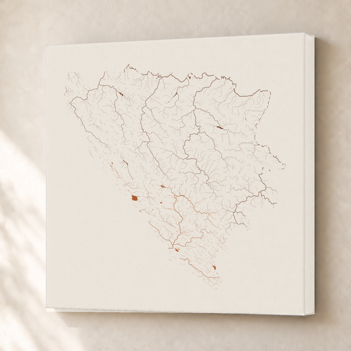 Beautiful Rivers — Bósnia e Herzegovina — Terracota e areia, Canvas · 76 × 76 cm, Sem margem