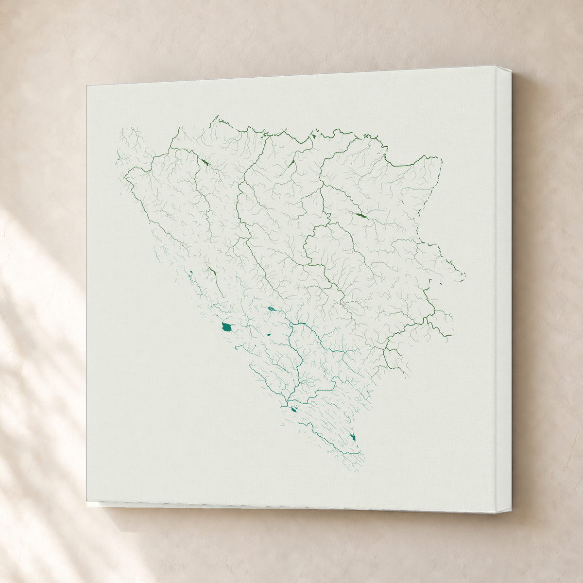 Beautiful Rivers — Bósnia e Herzegovina — Verde jade e porcelana, Canvas · 30 × 30 cm, Sem margem