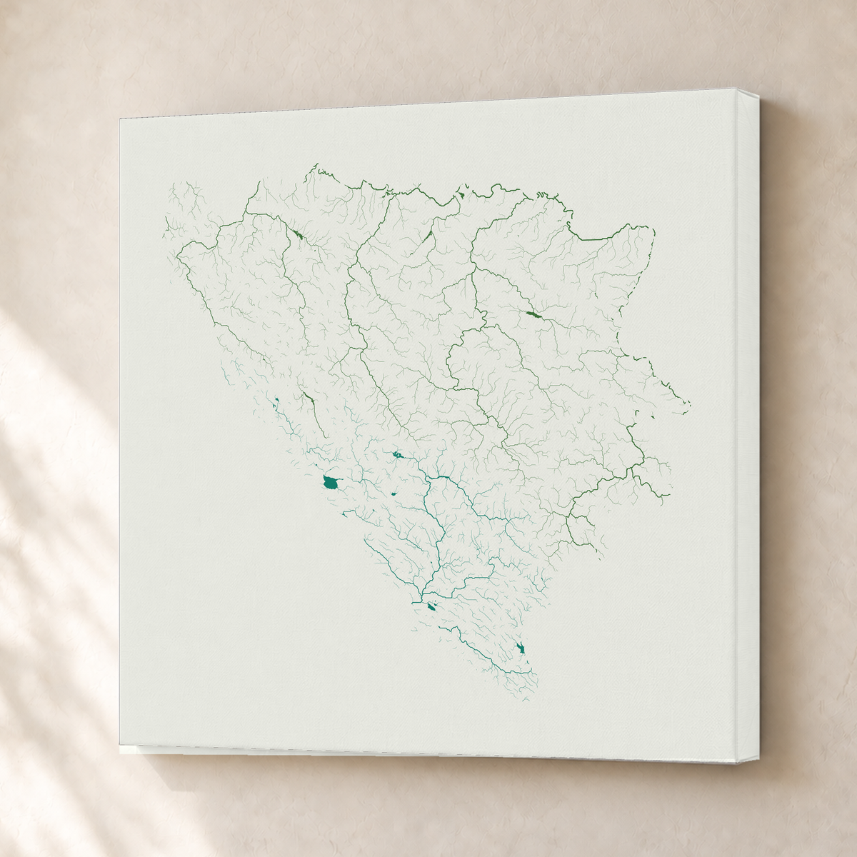 Beautiful Rivers — Bósnia e Herzegovina — Verde jade e porcelana, Canvas · 50 × 50 cm, Sem margem