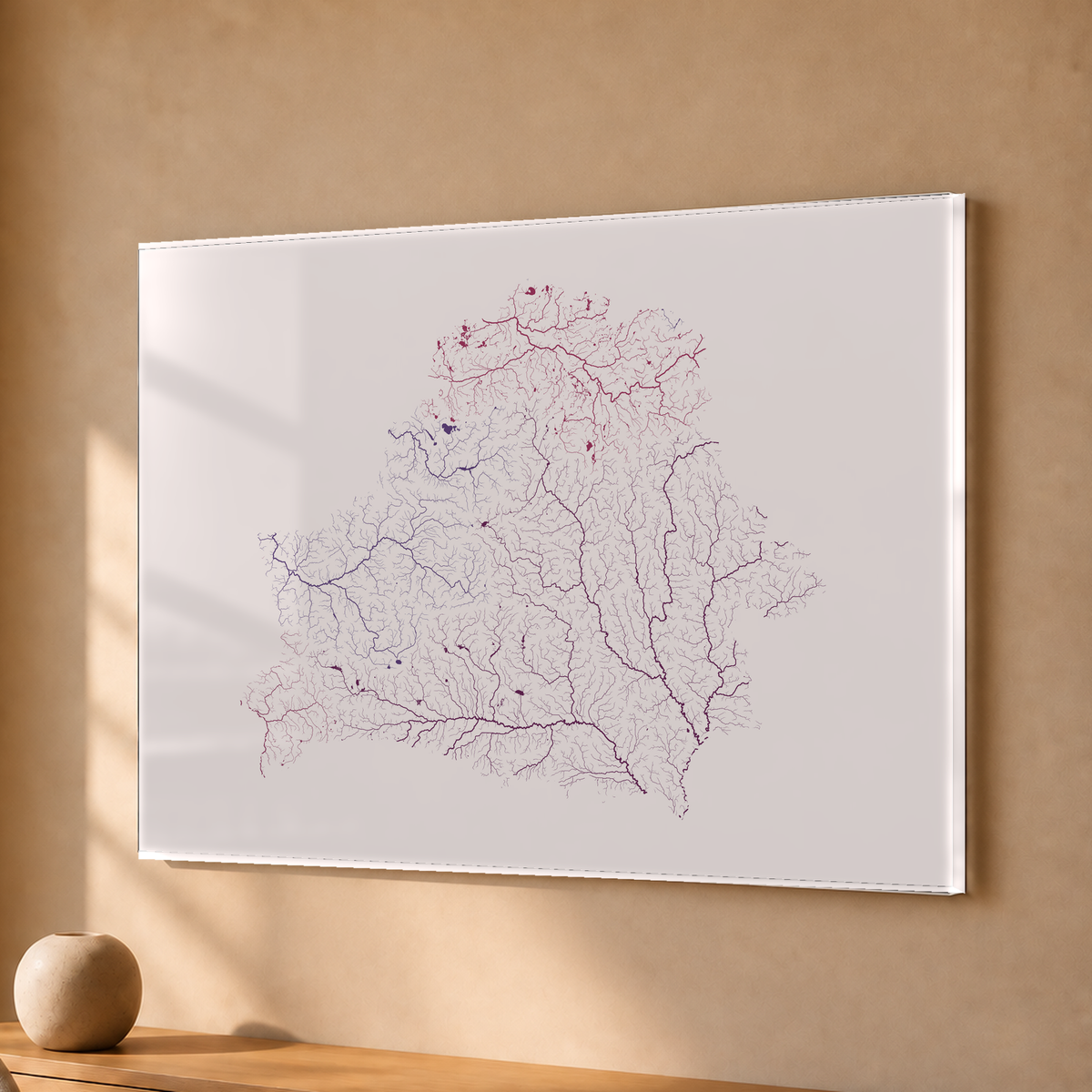 Beautiful Rivers — Bielorrússia — Ameixa e rosé, Acrílico · 30 × 40 cm, Sem margem