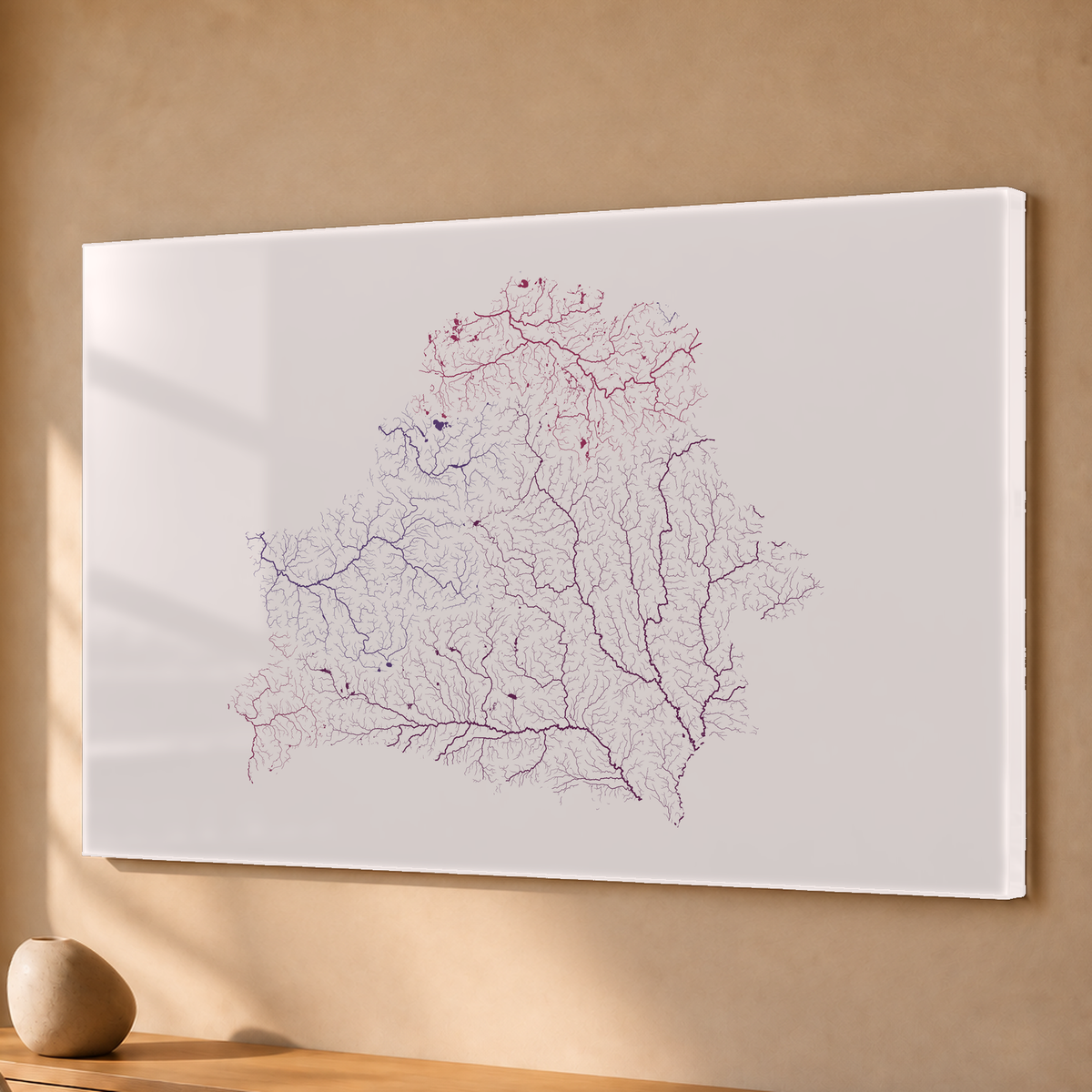 Beautiful Rivers — Bielorrússia — Ameixa e rosé, Acrílico · 40 × 60 cm, Sem margem