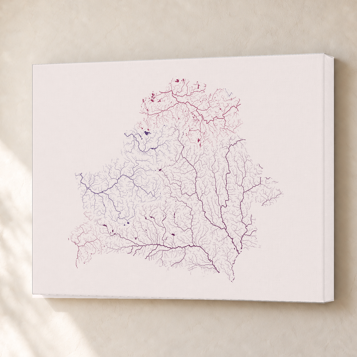 Beautiful Rivers — Bielorrússia — Ameixa e rosé, Canvas · 45 × 60 cm, Sem margem