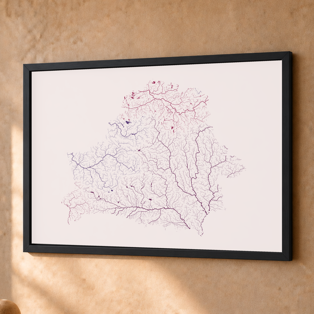 Beautiful Rivers — Bielorrússia — Ameixa e rosé, Fine art emoldurado · 45 × 60 cm, Preto · Sem margem