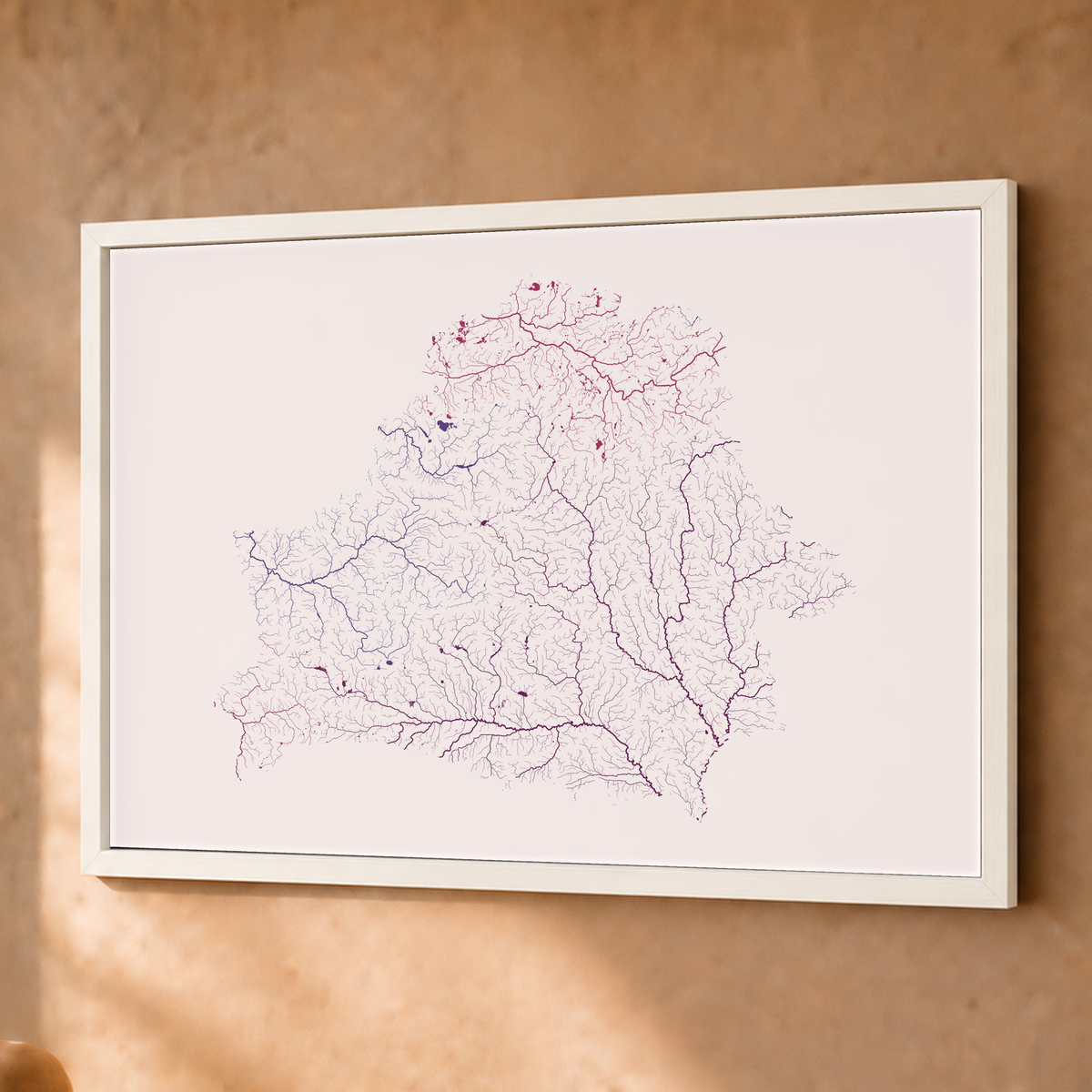 Beautiful Rivers — Bielorrússia — Ameixa e rosé, Fine art emoldurado · 45 × 60 cm, Branco · Sem margem