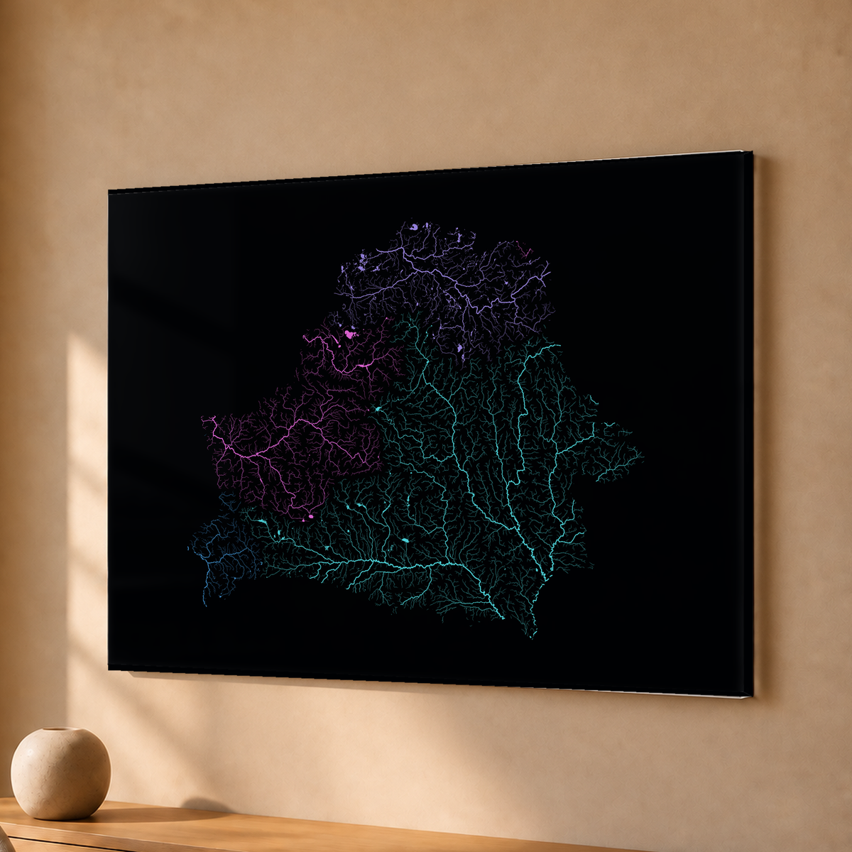 Beautiful Rivers — Bielorrússia — Neon hidrográfico, Acrílico · 30 × 40 cm, Sem margem