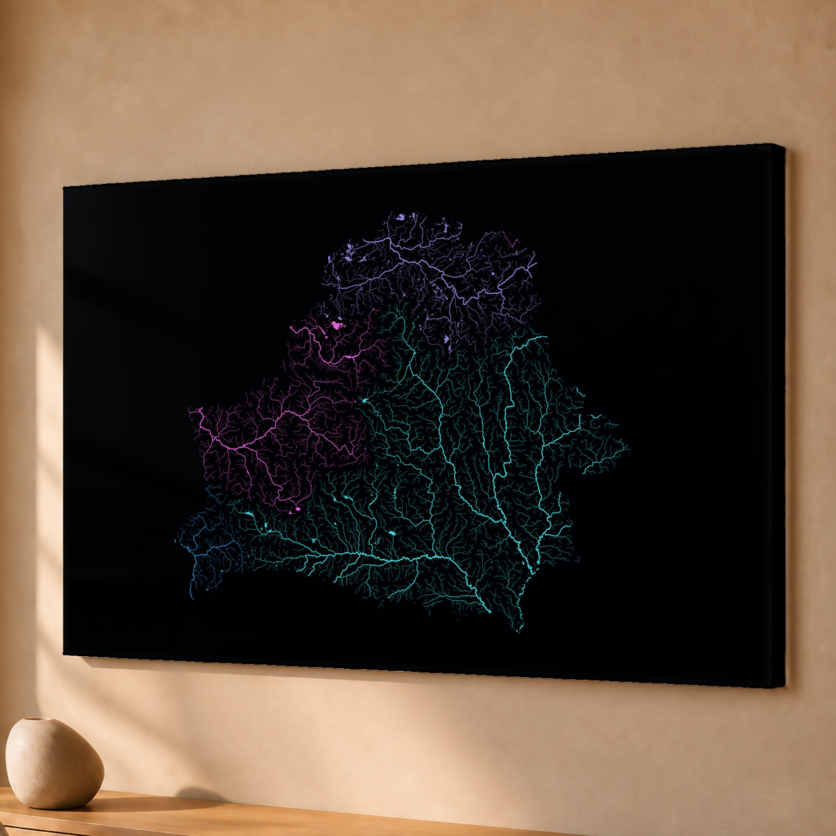Beautiful Rivers — Bielorrússia — Neon hidrográfico, Acrílico · 40 × 60 cm, Sem margem