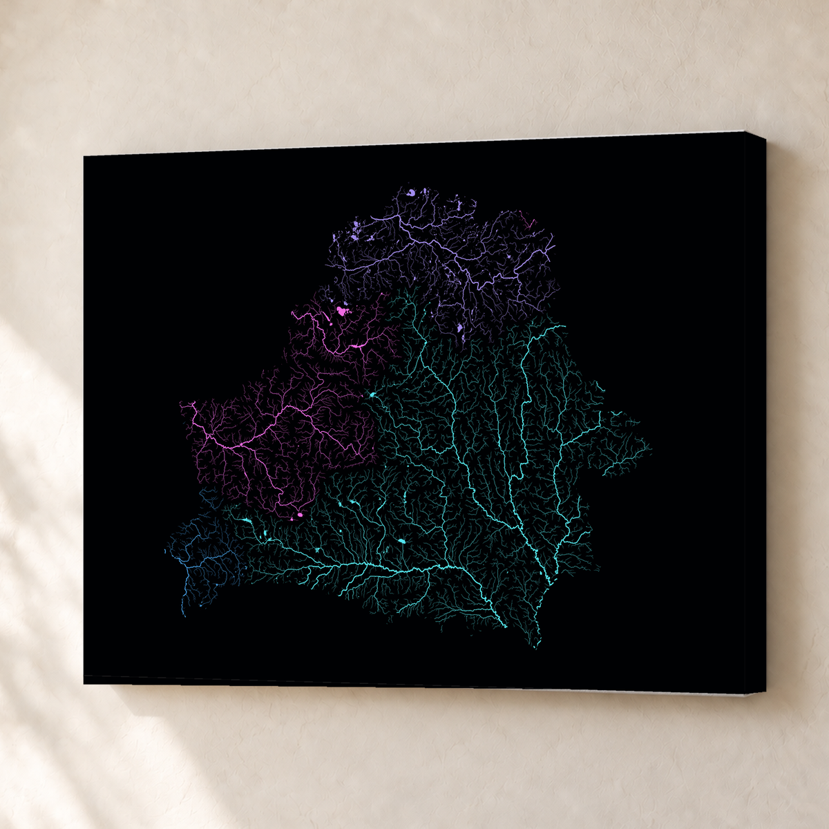 Beautiful Rivers — Bielorrússia — Neon hidrográfico, Canvas · 30 × 40 cm, Sem margem