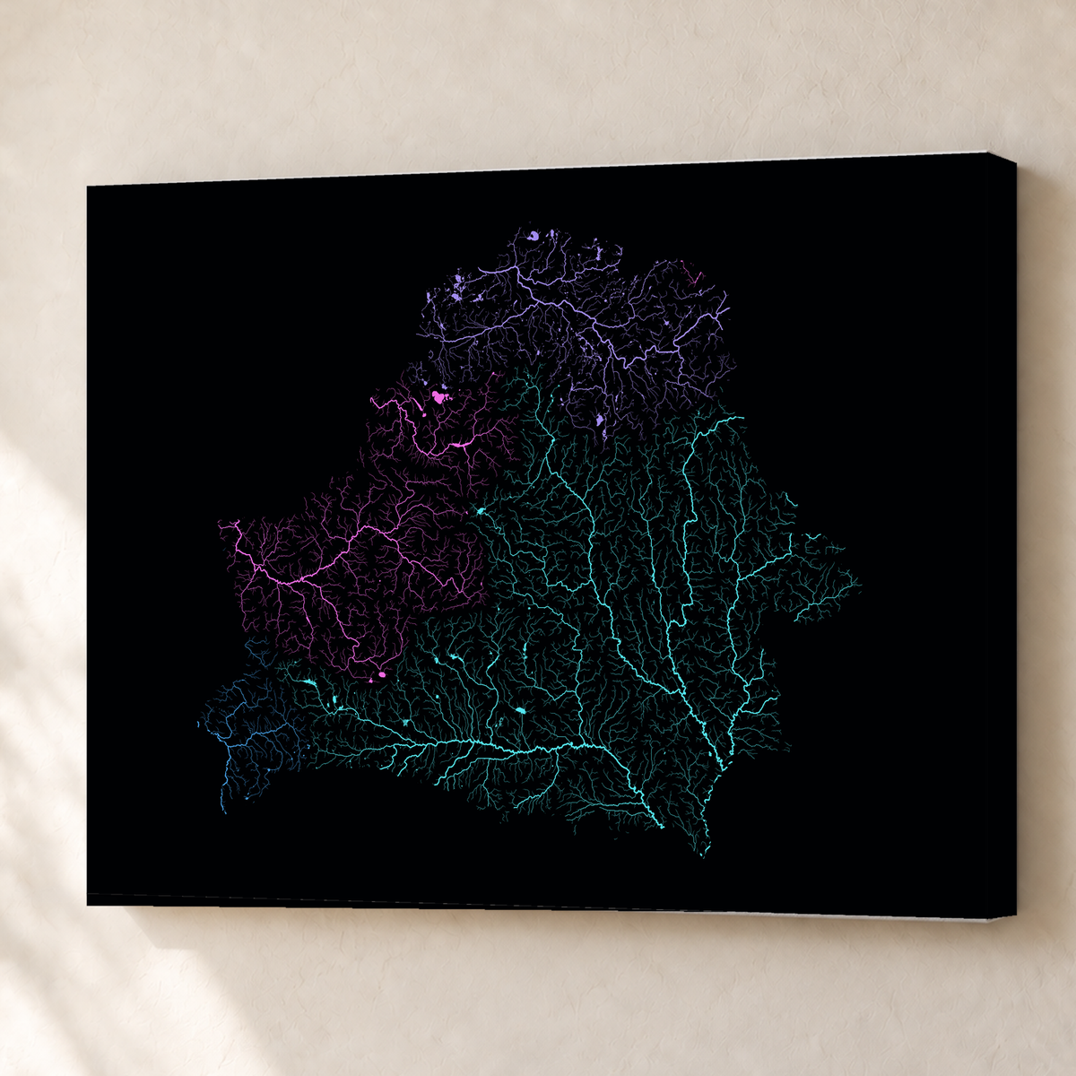 Beautiful Rivers — Bielorrússia — Neon hidrográfico, Canvas · 60 × 80 cm, Sem margem