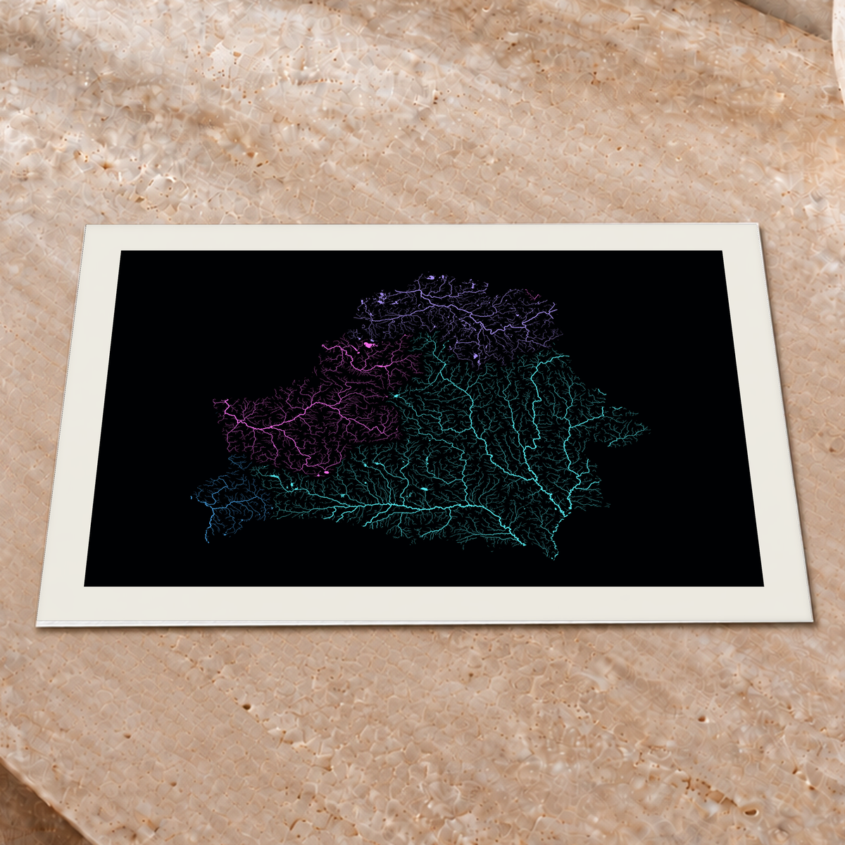 Beautiful Rivers — Bielorrússia — Neon hidrográfico, Impressão fine art · 30 × 40 cm, Margem branca
