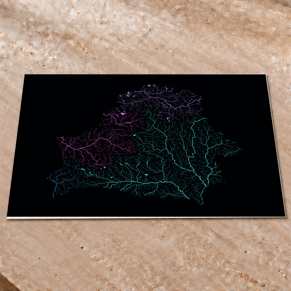 Beautiful Rivers — Bielorrússia — Neon hidrográfico, Impressão fine art · 60 × 80 cm, Sem margem